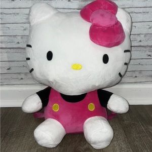 Hello Kitty Soft Plush Backpack Web Straps Pink White Zip Pocket Gif 16 inches